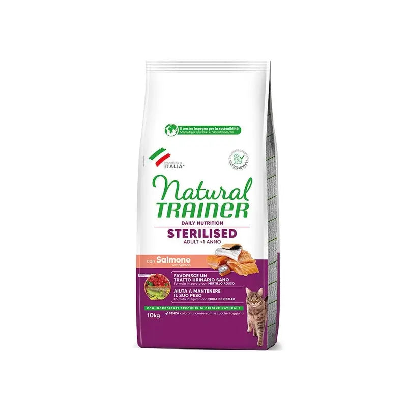 Natural Trainer Feline Adult Sterilised Salmon 10Kg, cibo per gatti