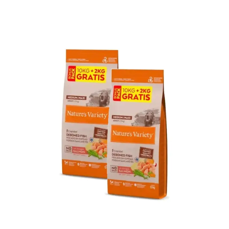 Nature'S Variety No Grain Medium/Maxi Mangime per cani al salmone, confezione da 2 x 10+2 kg