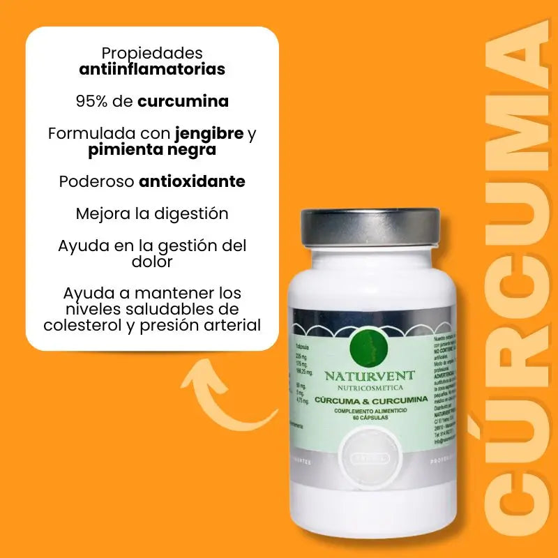 Naturvent Curcuma e curcumina antinfiammatorie con il 95% di curcumina, 60 capsule