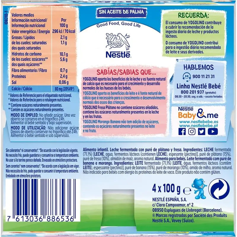 Nestlé Yogolino Fragola Banana Senza Zucchero, 4X100g