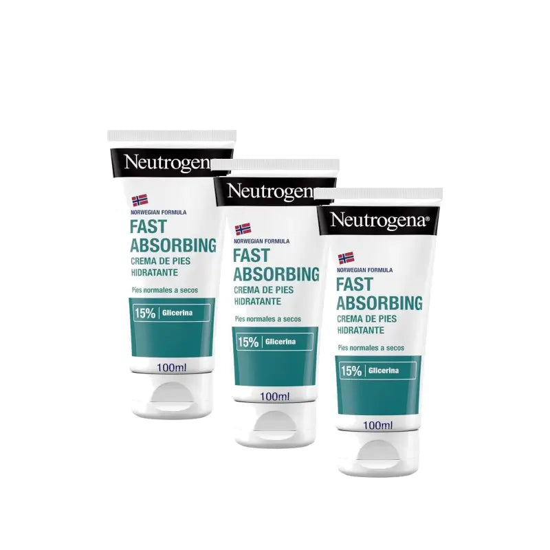 Neutrogena Crema idratante per i piedi ad assorbimento immediato, confezione da 3 x 100 ml