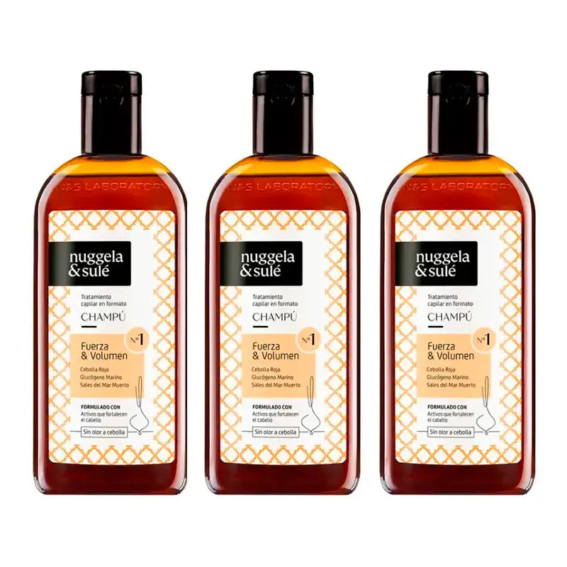 Nuggela & Sule Shampoo Premium all'estratto di cipolla per capelli deboli e grassi, confezione da 3 x 250 ml