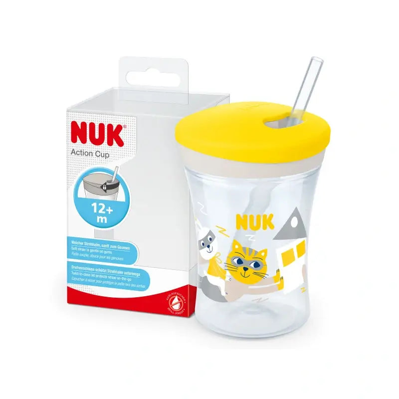 Nuk Action Cup Bicchierino da apprendimento +12 mesi Gatto (giallo), 230 ml
