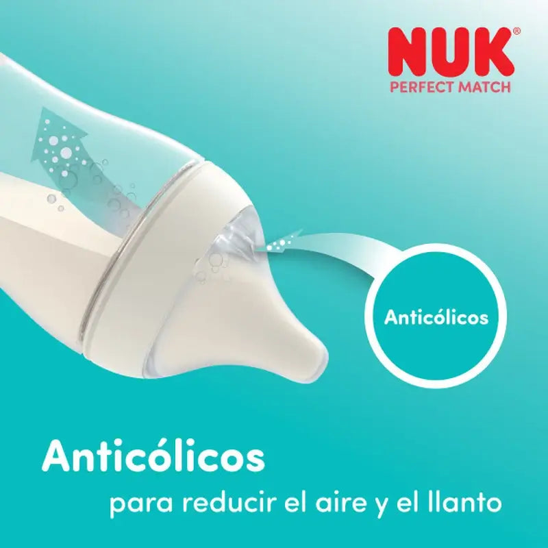 NUK Perfect Match Biberon in vetro da 230 ml, tettarella M 3m+, arcobaleno