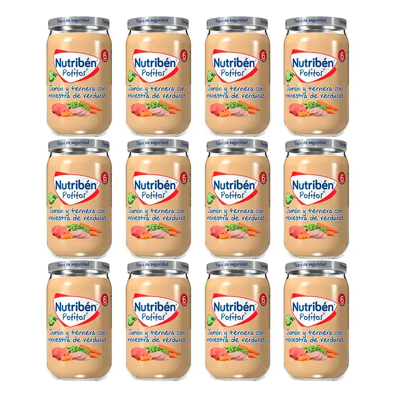 Nutriben Potito Prosciutto e Vitello con Stufato di Verdure , 12 x 235 grammi