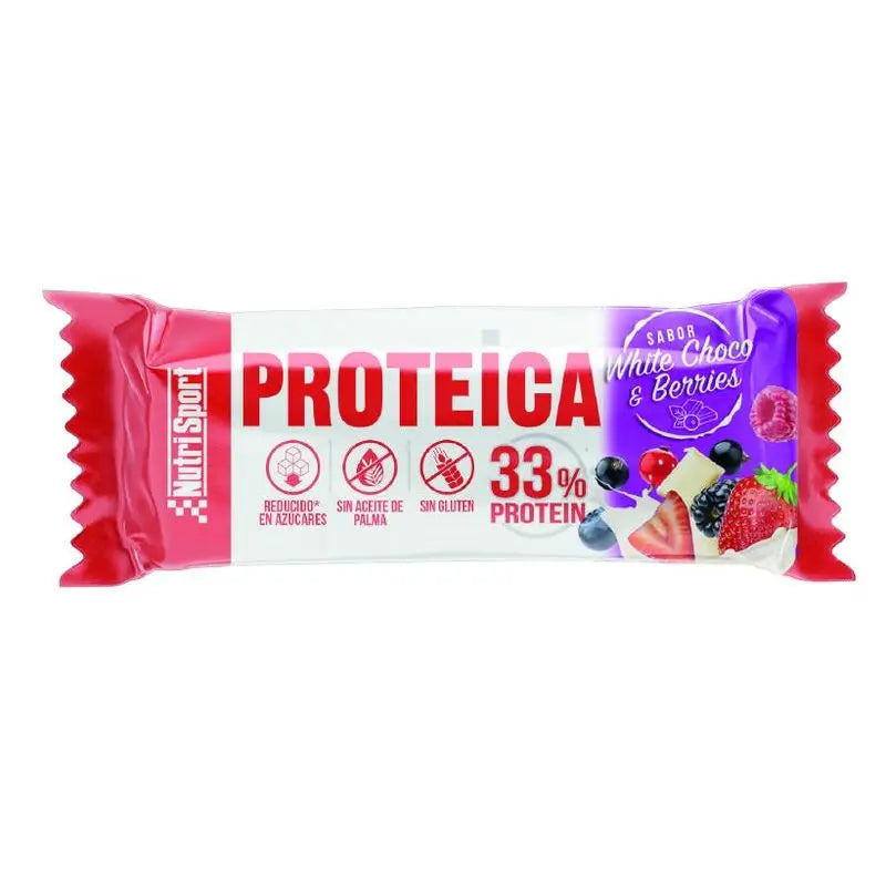 Barretta proteica Nutrisport al cioccolato bianco e frutti di bosco rossi Confezione da 24 pezzi