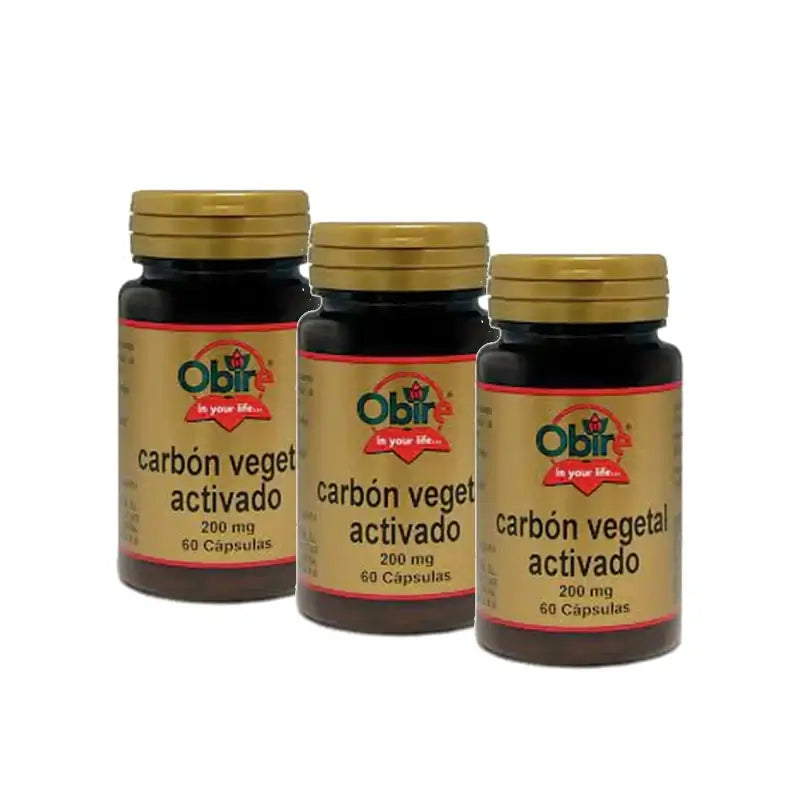Obire Carbone vegetale attivo 200 mg, confezione da 3 x 60 capsule