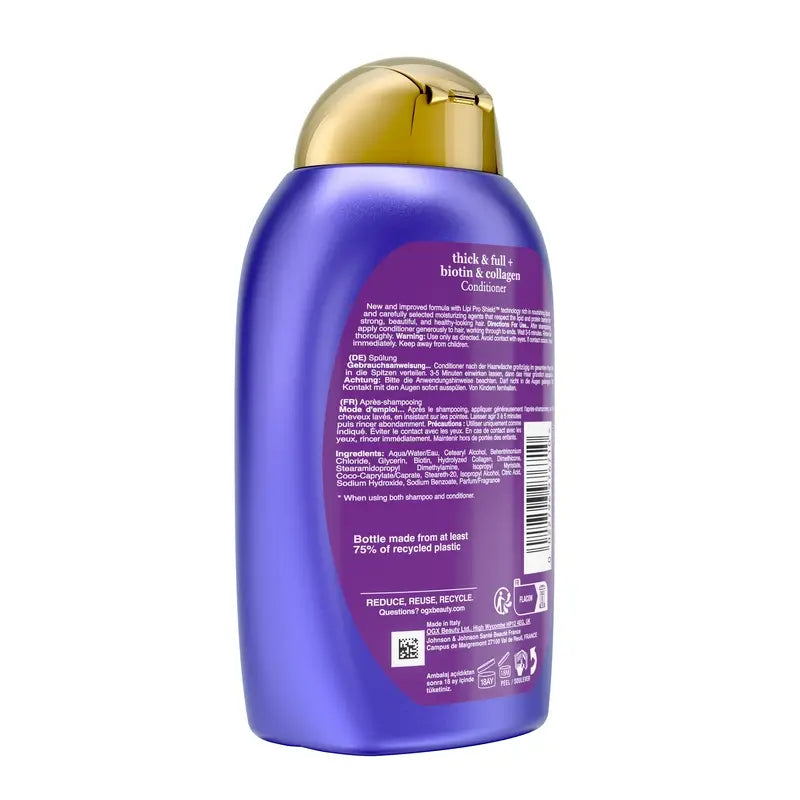 OGX Balsamo senza solfati, biotina e collagene, capelli voluminosi e sani, 385 ml