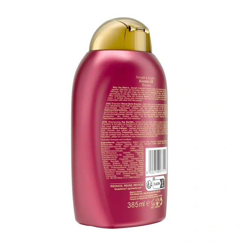 OGX Keratin Oil Shampoo, capelli fragili, idratante e rinforzante, 385 ml