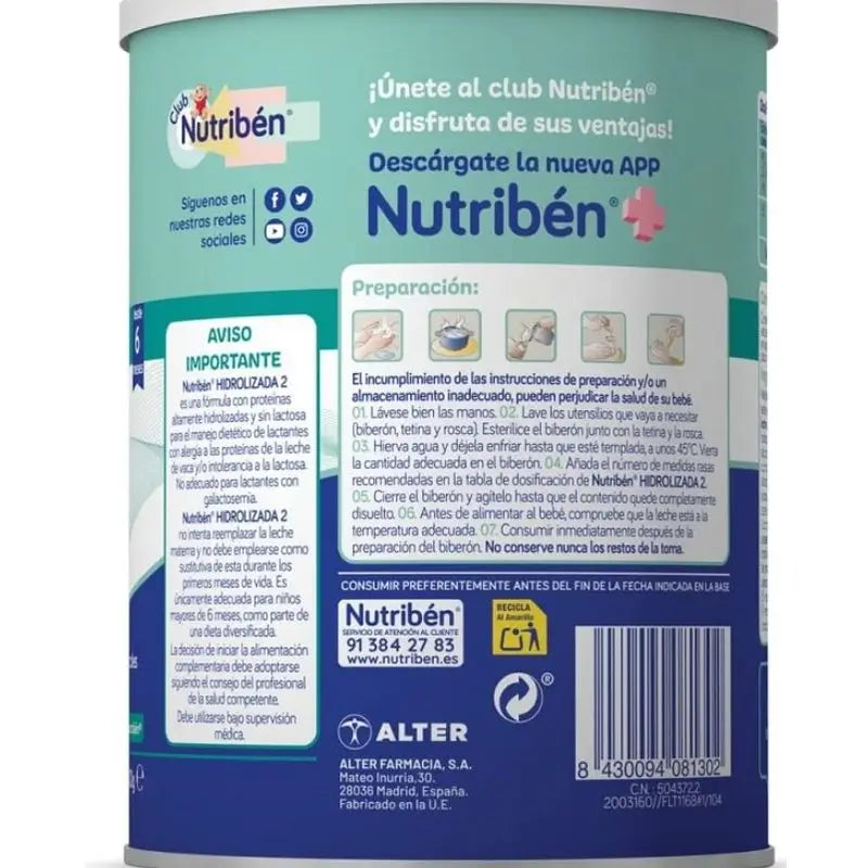 Nutribén Idrolizzato 2 Latte di proseguimento, 12 X 400 g