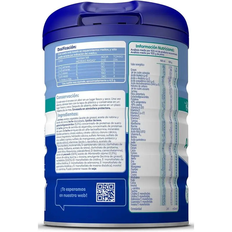 Nutribén AR Latte antireflusso e antirigurgito, 4 X 800 grammi