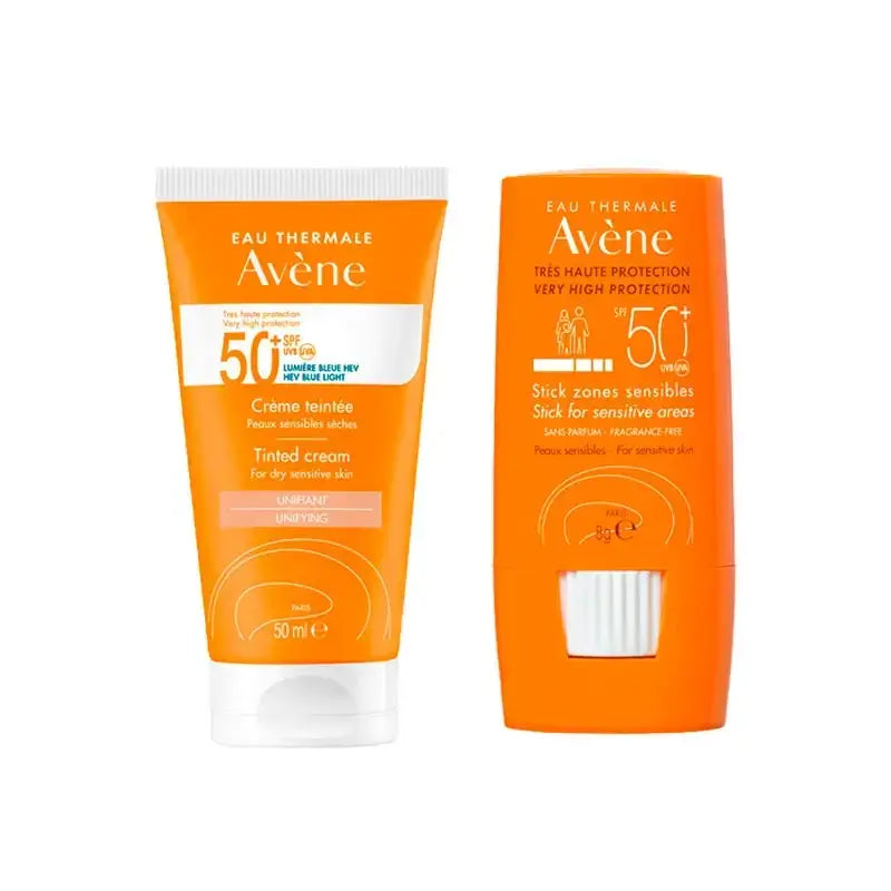 Avène Protezione Solare Pelle Sensibile SPF50+ Colore 50 ml + Avène Stick Solare SPF 50+ Zone Sensibili 8 gr