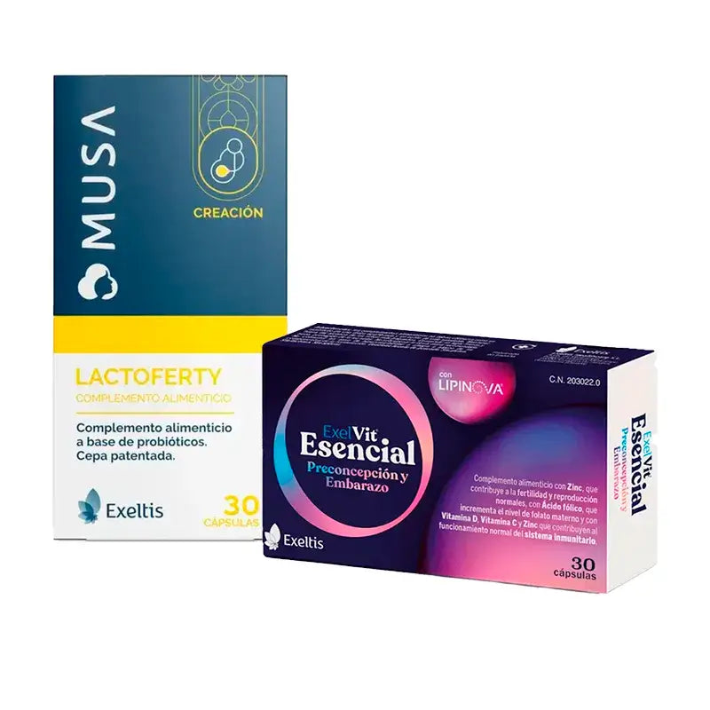 Pacchetto concepimento sano, Exelvit Essential + Musa Lactoferty, 30+30 capsule