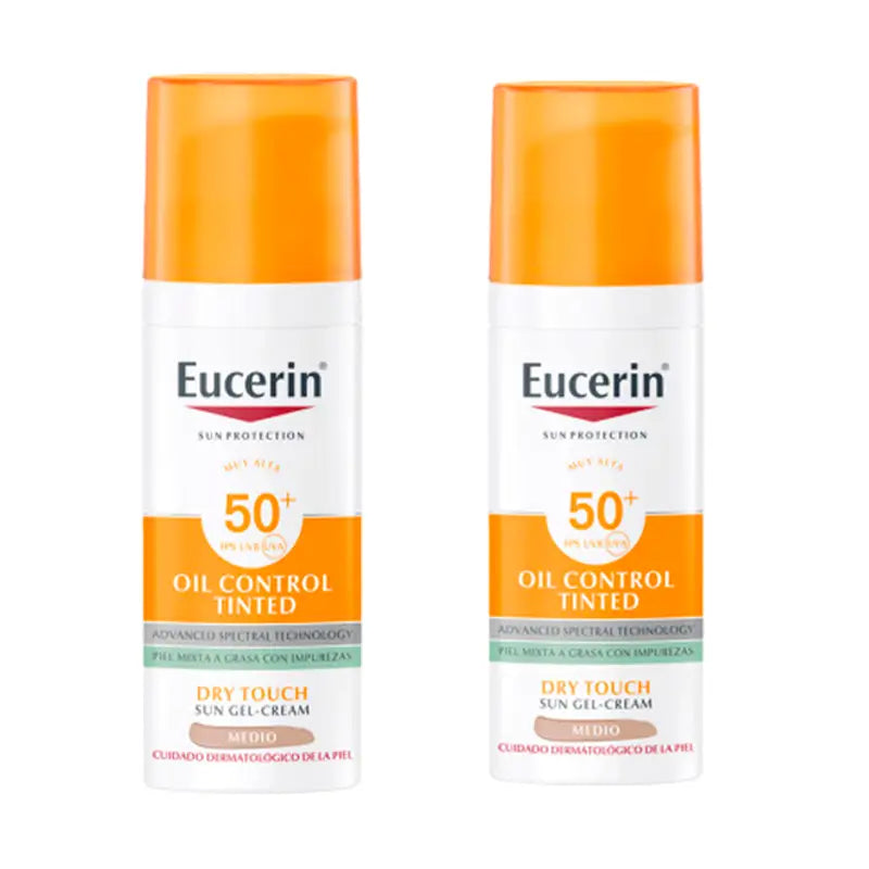 Eucerin Oil Control Dry Touch Crema solare viso SPF50+ Colore, 2x50 ml