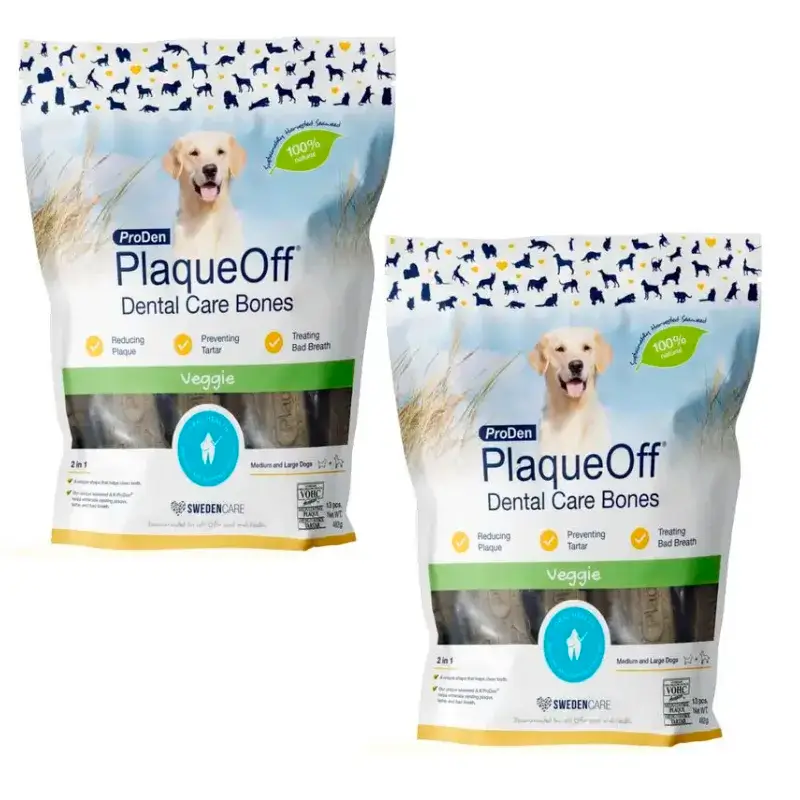 Plaqueoff Dental Care Bones Snack vegetariano per cani, Confezione 2 x 485 g