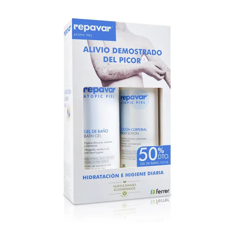 Repavar Impacco per pelle atopica Gel 750Ml + Lozione 500Ml 50% di sconto