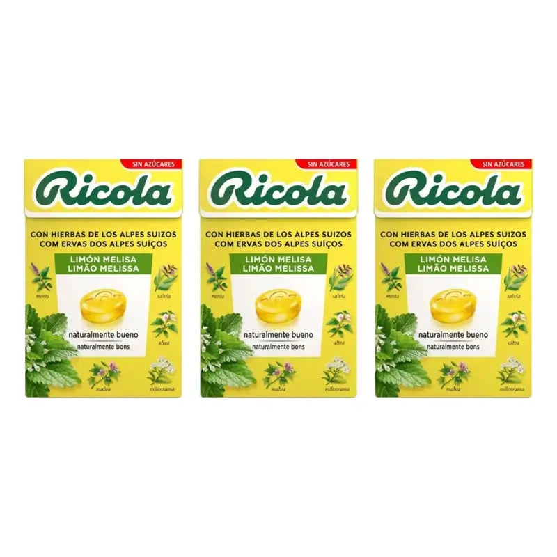 Ricola Caramelle senza zucchero al limone Confezione da 3 x 50 g