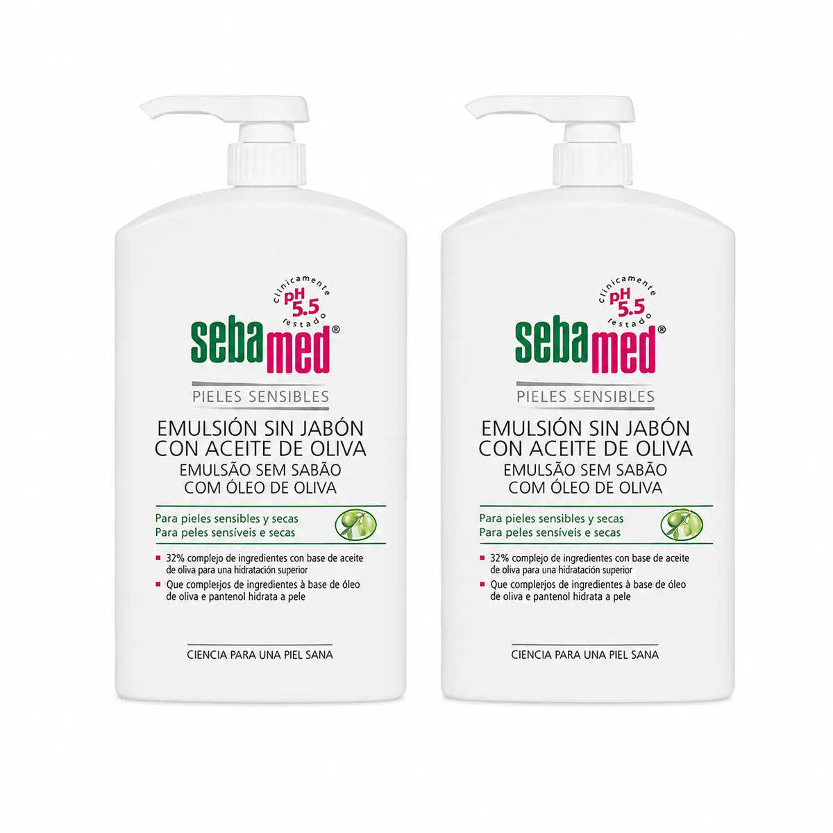 Sebamed Emulsione Gel Senza Sapone con Olio di Oliva 1000 Ml, confezione da 2
