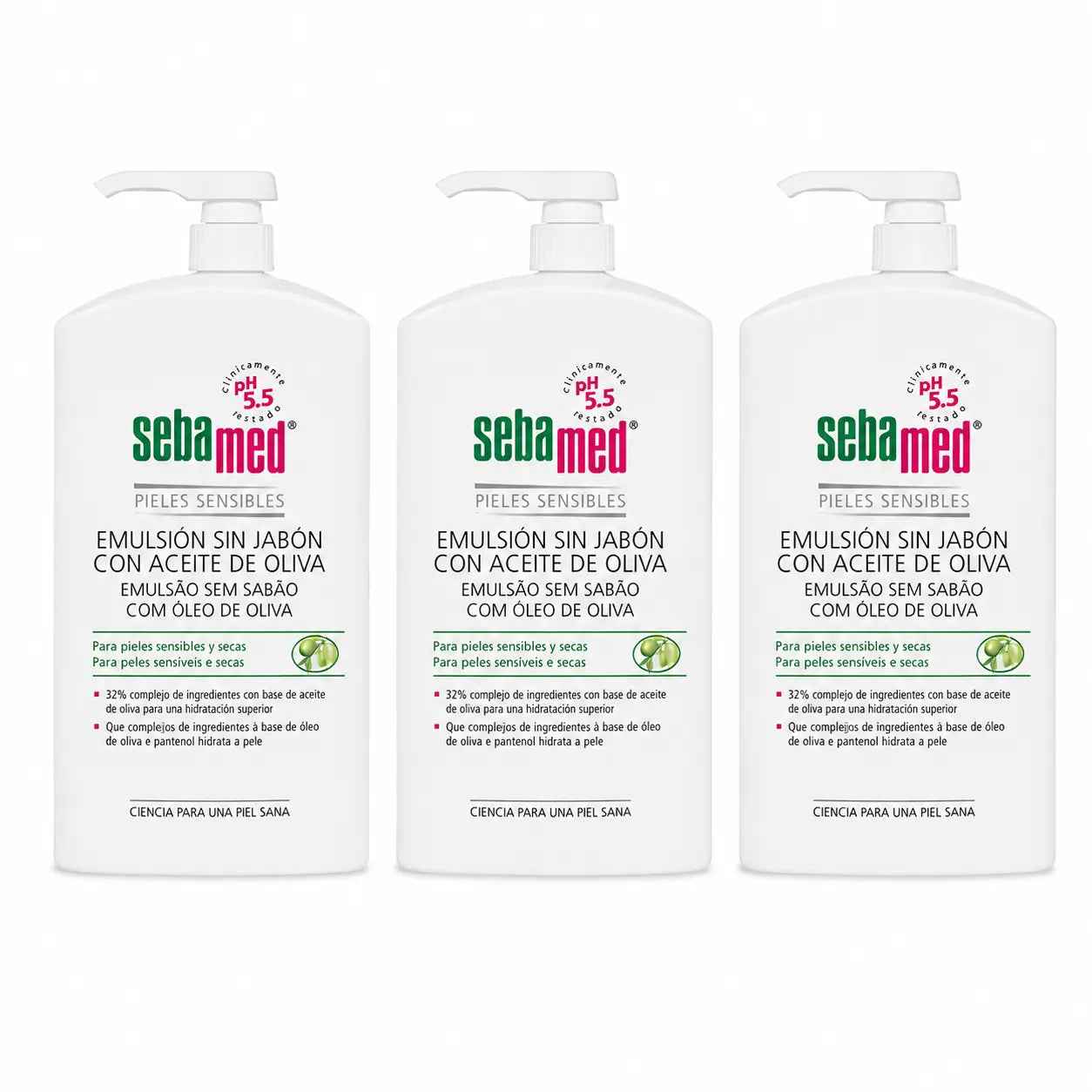 Sebamed Gel emulsione senza sapone con olio d'oliva 1000 Ml , confezione da 3