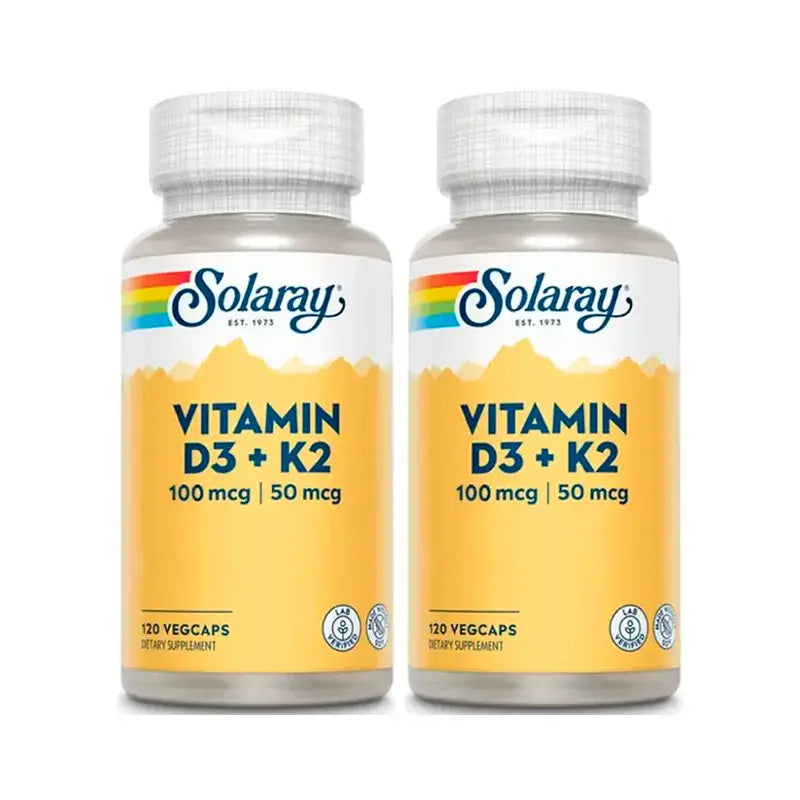 Solaray Vitamina D3 e K2 (Mk7) Confezione da 2 x 120 Capsule