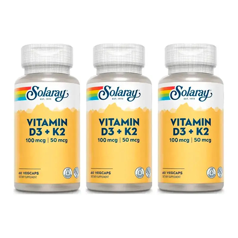 Solaray Vitamina D3 e K2 Confezione da 3 x 60 Capsule