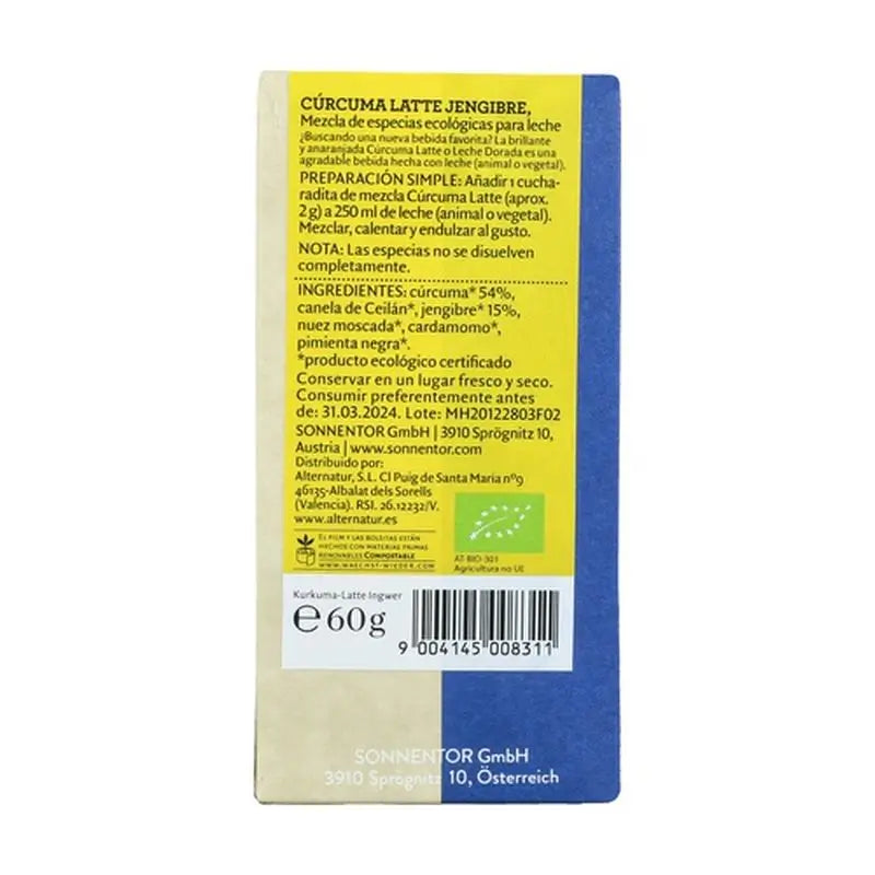 Sonnentor Curcuma Latte Zenzero Golden Tin 60Gr. Bio