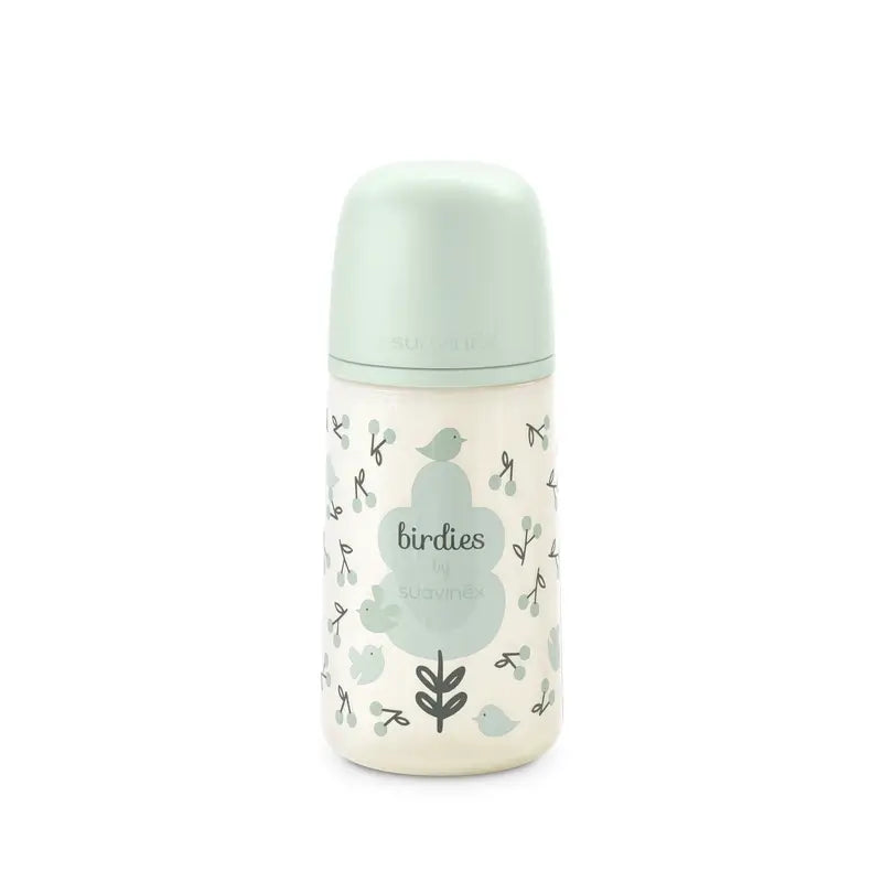 Suavinex Biberon Sx Pro Flusso Medio (M) +3 Mesi Verde Birdies, 270 ml