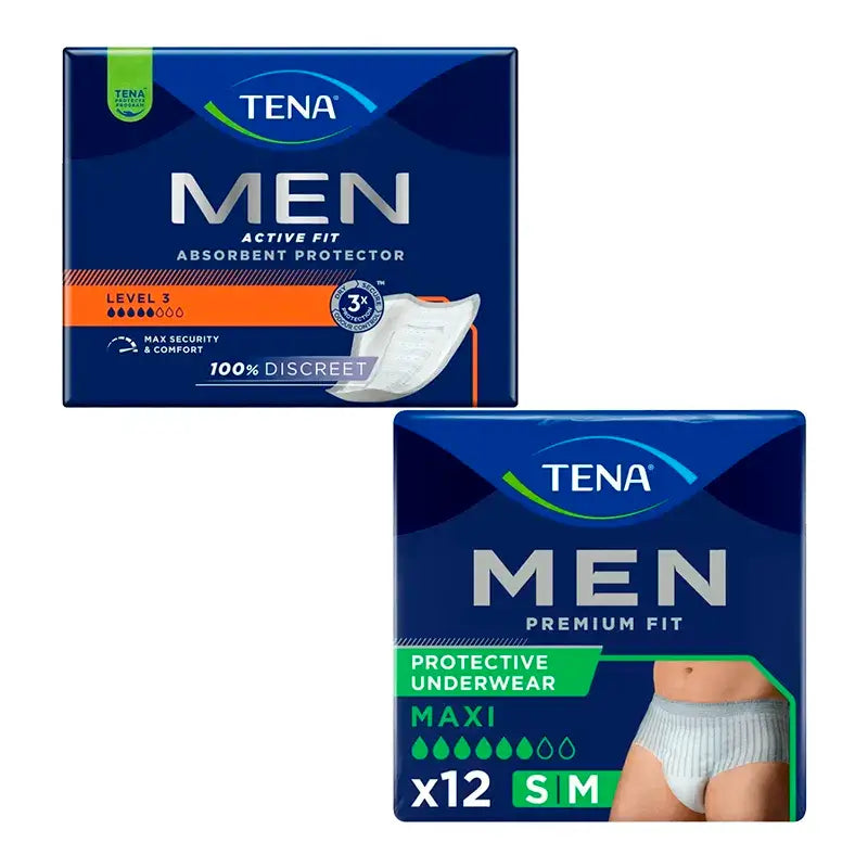 TENA Uomo Livello 3 Incontinenza 1x16 pz. + TENA Uomo Pantaloni Premium Fit M 1x12 pz.