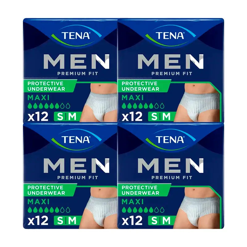 TENA Pack Uomo Pantaloni Premium Fit Taglia S-M, 4 X 12 Pezzi.