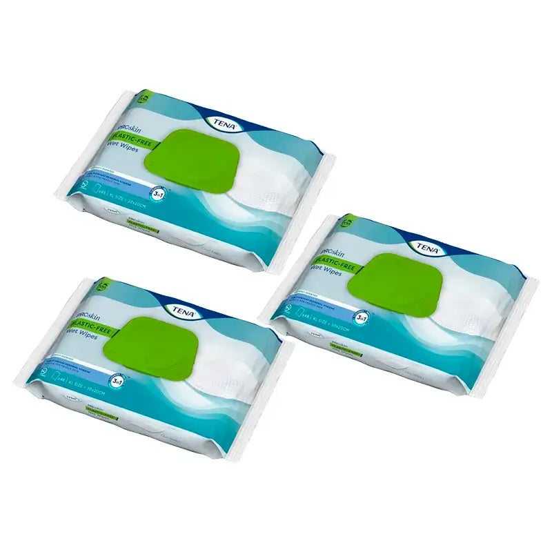 TENA ProSkin Salviette umidificate senza plastica 3 x 48 pezzi - 1 MESE per cambio assorbente