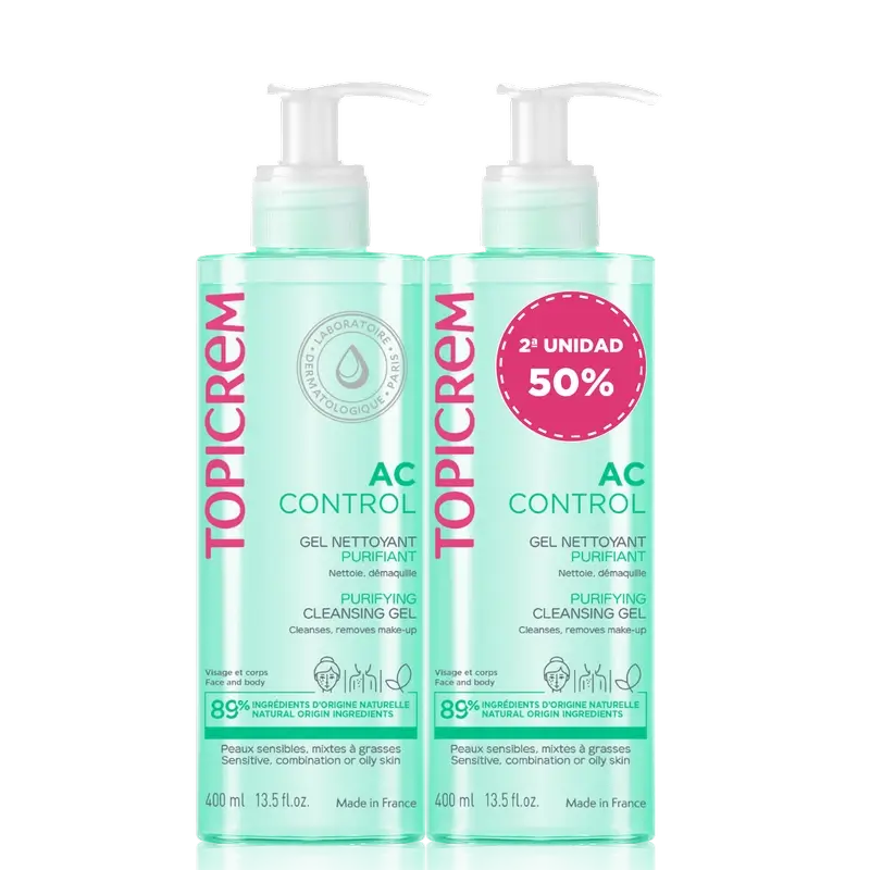 Topicrem Ac Control Duo Pack Gel purificante 400 Ml 2a unità 50%.