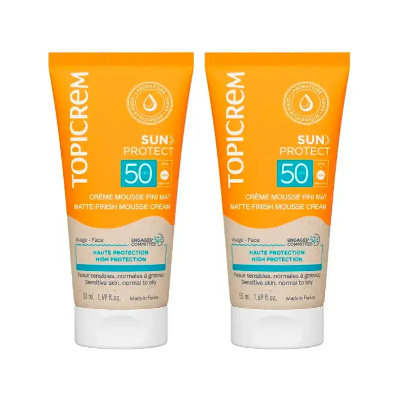 Topicrem Sun Protect Matte Finish Mousse Cream Spf50, Confezione 2 x 50 Ml