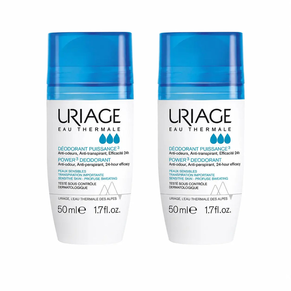 Uriage Deodorante Triactivo 50 ml, efficacia 24 ore, confezione da 2