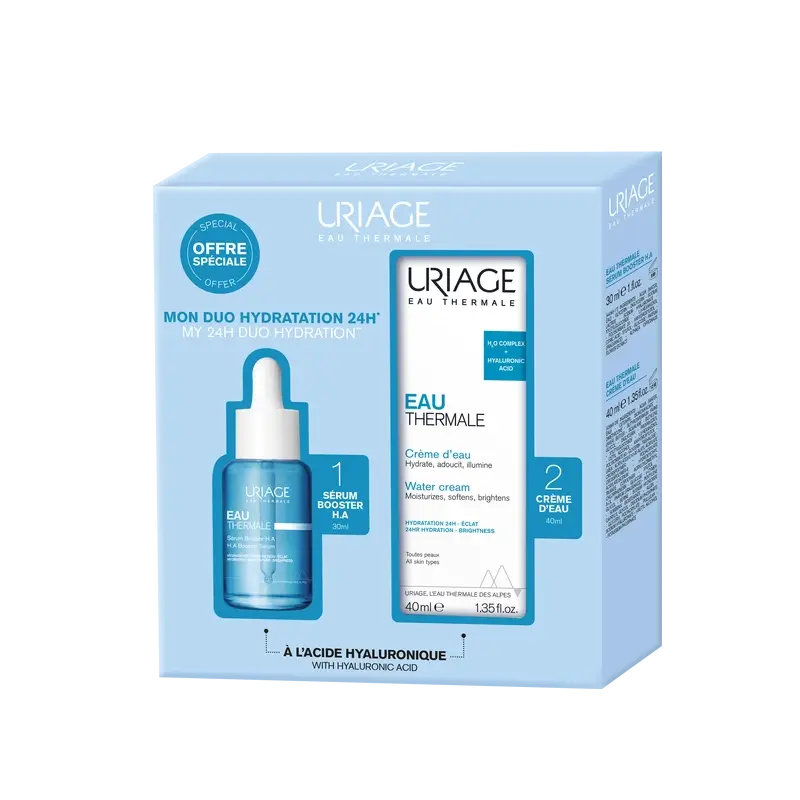 Uriage Eau Thermale Siero Booster con Acido Ialuronico 1,5%, 30 Ml + Eau Thermale Acqua Crema, 40 Ml
