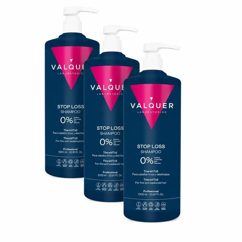 Valquer Hair Care Shampoo anti-caduta, Stop Loss, Confezione 3 x 1000 ml