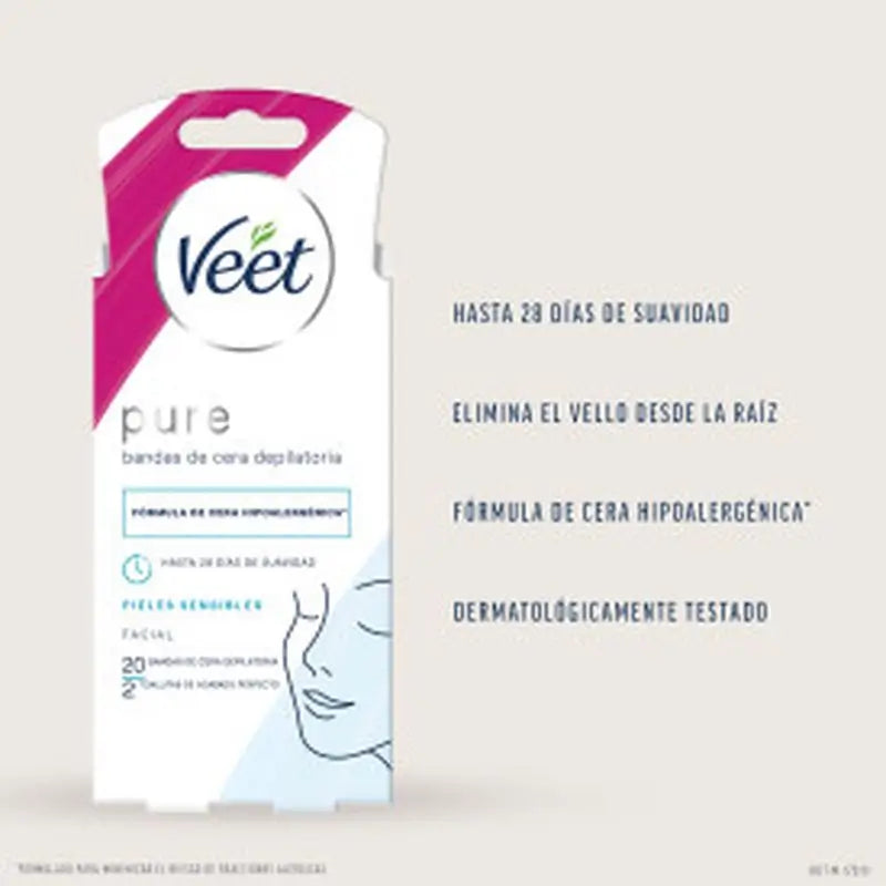 Veet Pure Cold Waxing Strisce di cera per pelli sensibili, 20 unità