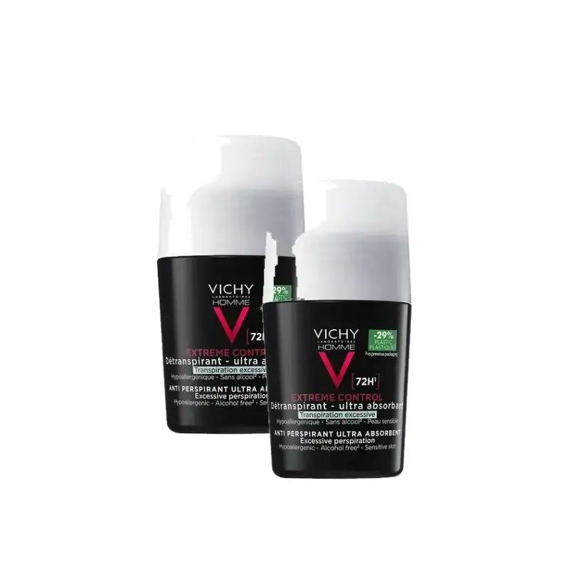 Vichy Homme Deodorante Antitraspirante Controllo Estremo 72H Roll-On 50 ml, confezione da 2