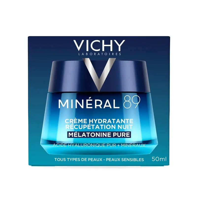 Vichy Mineral 89 Crema Idratante Recupero Notte con Melatonina, 50 ml
