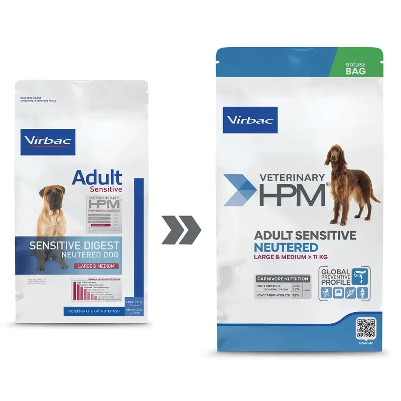 Virbac Hpm Canine Sensitive Digest Neutered Neutered Large Med. 12Kg, cibo per cani