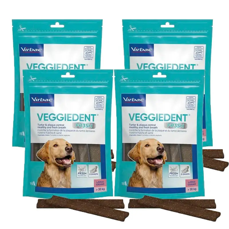 Virbac Veggiedent Fr3sh L, snack dentale per cani di taglia grande, confezione da 4 unità