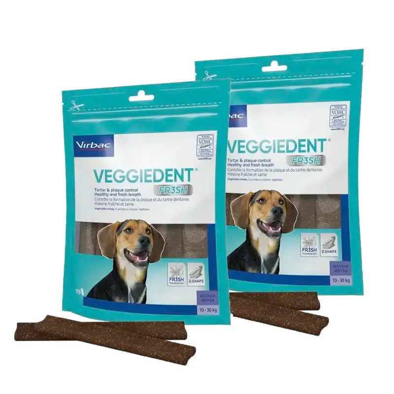 Virbac Veggiedent Fr3sh M, snack dentale per cani di media taglia, confezione da 2 unità
