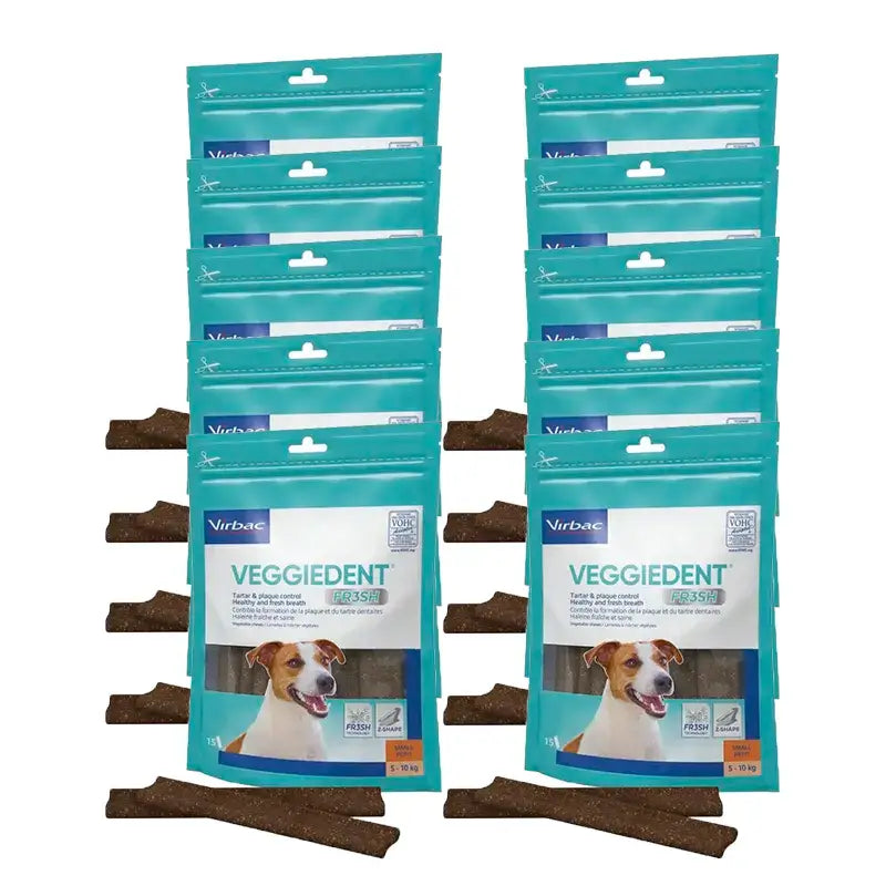 Virbac Veggiedent Fr3sh S, snack dentale per cani di piccola taglia, confezione da 10 unità