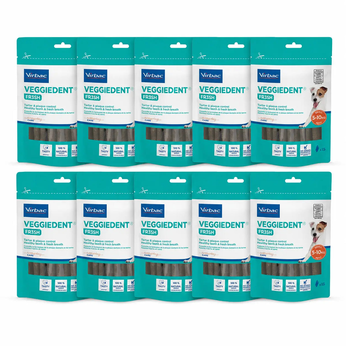 Virbac Veggiedent Fr3sh S, snack dentale per cani di piccola taglia, confezione da 10 unità