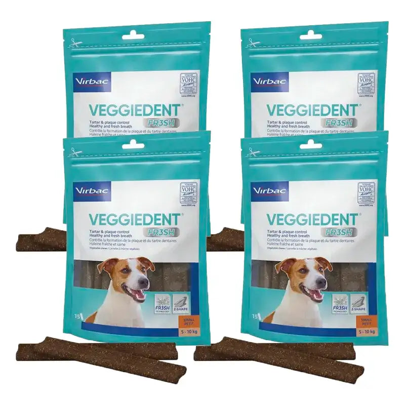 Virbac Veggiedent Fr3sh S, snack dentale per cani di piccola taglia, confezione da 4 unità