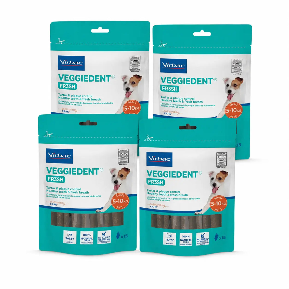 Virbac Veggiedent Fr3sh S, snack dentale per cani di piccola taglia, confezione da 4 unità