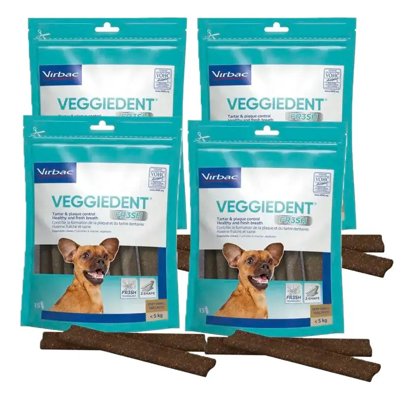 Virbac Veggiedent Fr3sh XS, snack dentali per cani di taglia molto piccola, confezione da 4 unità