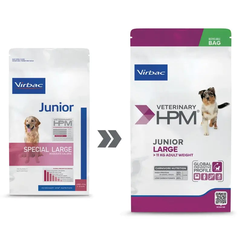 Virbac Veterinary HPM Junior Large Dog , 12 kg, cibo per cani