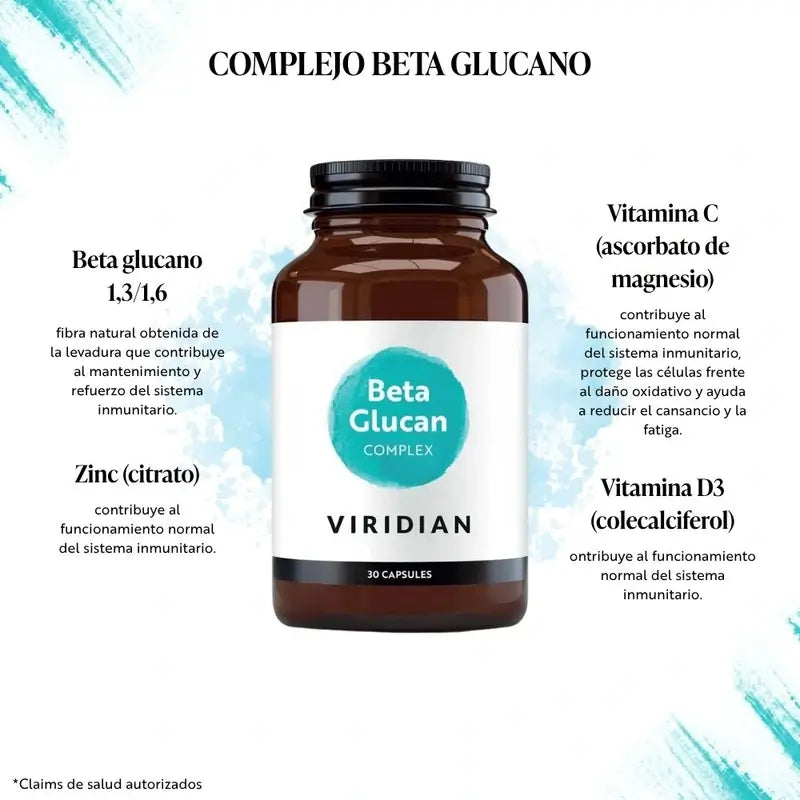 Viridian Beta Glucano 250Mg. più Vit C, D3, Zinco 30Cap.Veg