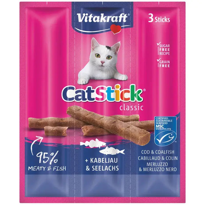 Vitakraft Cat Stick Mini al merluzzo e tonno, confezione da 20x3 unità