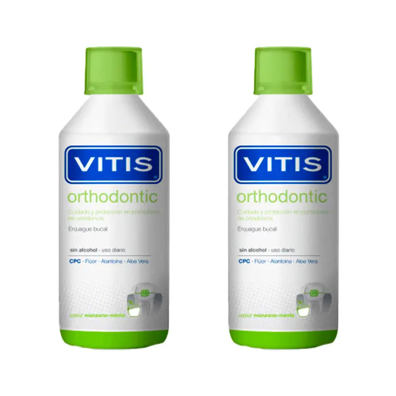 VITIS Duplo Collutorio ortodontico/ortodontico al gusto di menta e mela 2x1000 ml